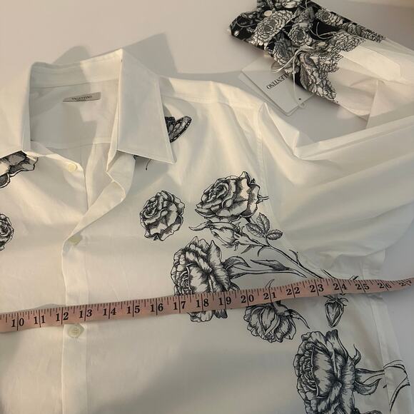 NEW Valentino Men's Blooming Print Button Down Shirt Size 43 White Black US 17 - Picture 11 of 16